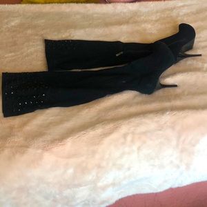 Nina black thigh high faux suede stiletto boots